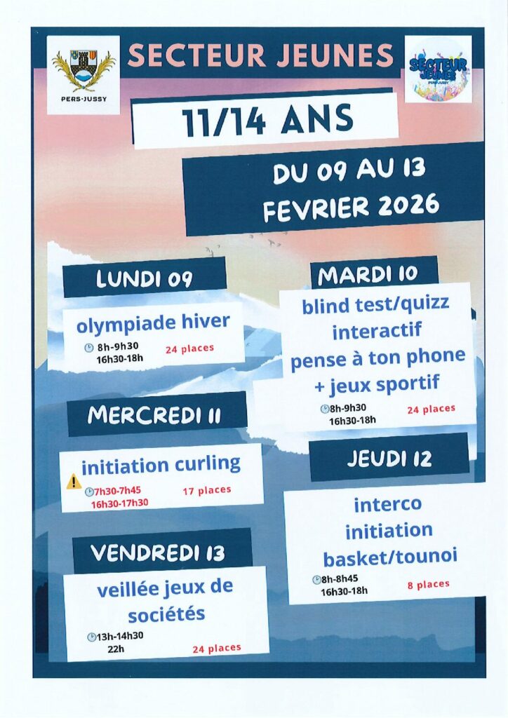 Programme des vacances secteur jeunes